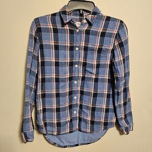 Madewell Blue Plaid Flannel Cozy Shirt Collared Long Sleeve Top XS